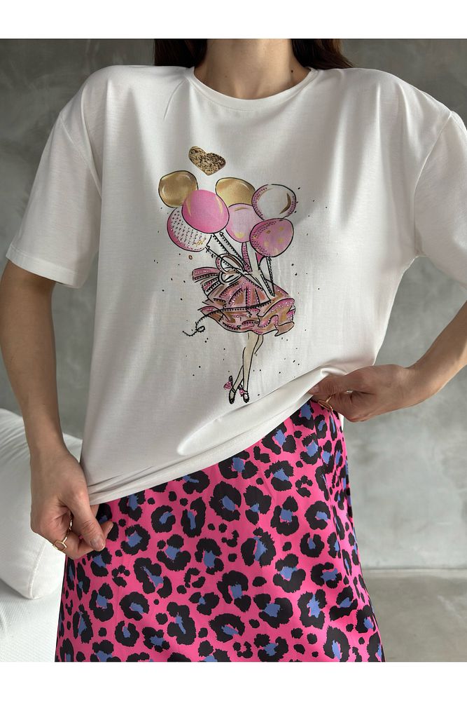 Baskılı Taşlı T-Shirt