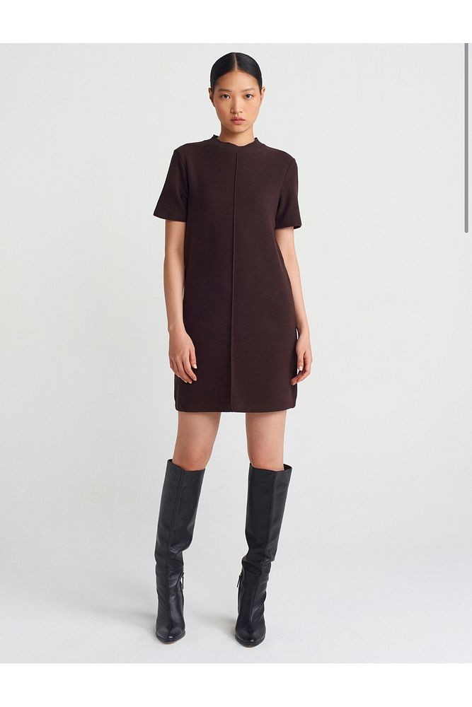 90810 Yumuşak Mini Elbise-Bordo