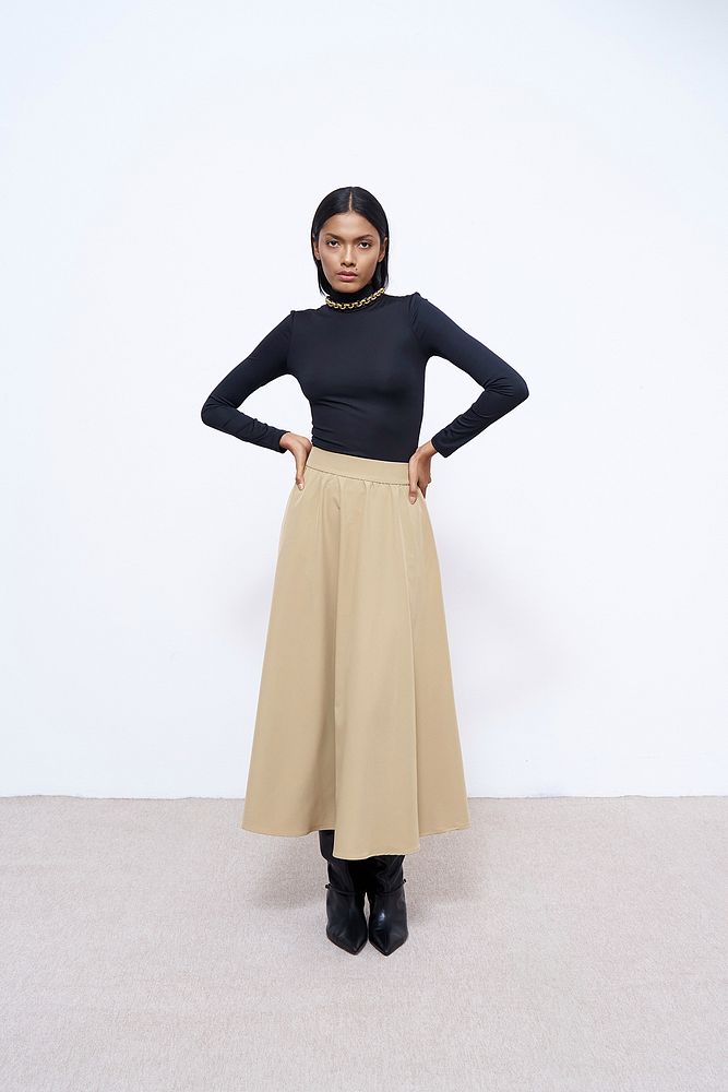 Beli Lastikli Midi Boy Etek Kahverengi