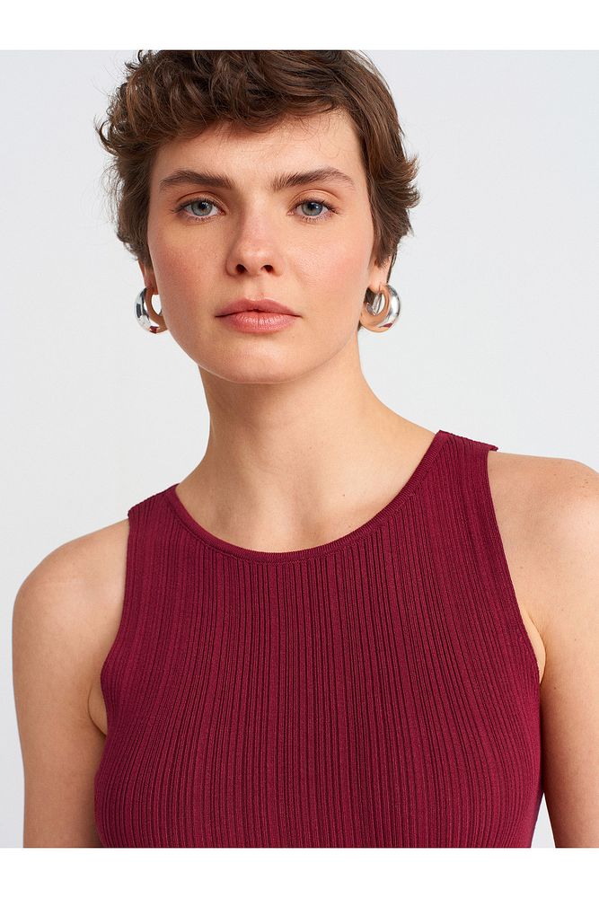 10726 Kayık Yaka Fitilli Triko Bluz-Bordo