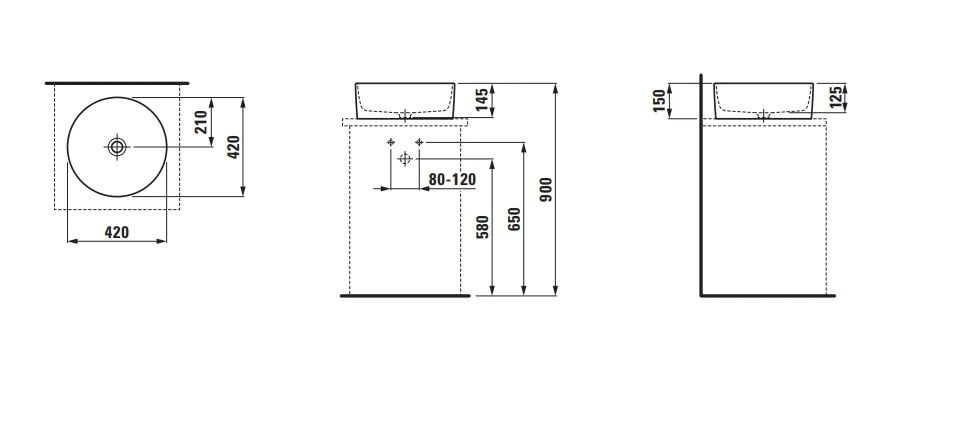 H8129420001121 SAVOY Yuvarlak Çanak Lavabo 420x420 Taşma Deliksiz Beyaz 