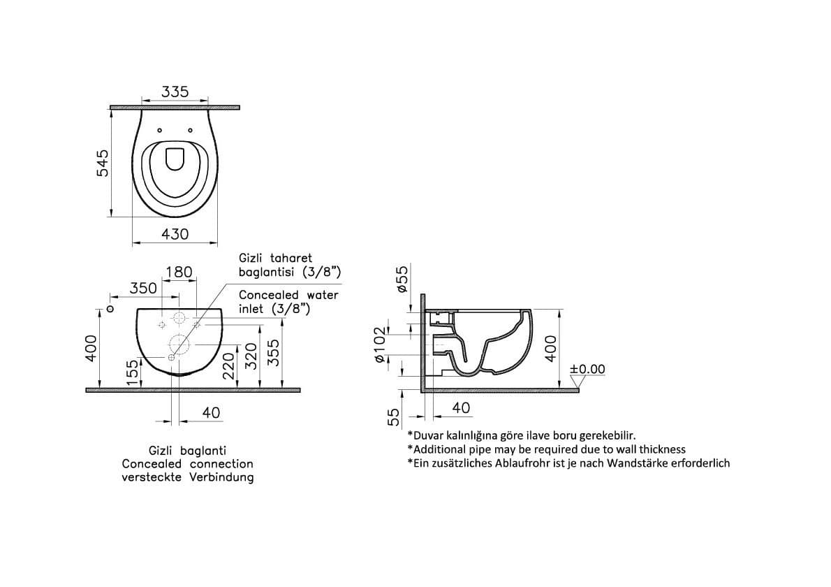 5885B401-0559 Memoria Rim-ex Asma Klozet VitrA Clean 54 cm Mat Beyaz 