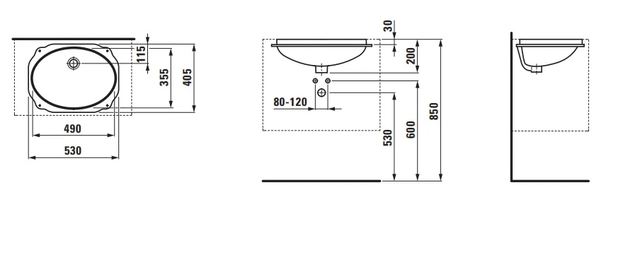 H8111910000001 BIROVA Tezgah Altı Lavabo 490x355 mm Beyaz 
