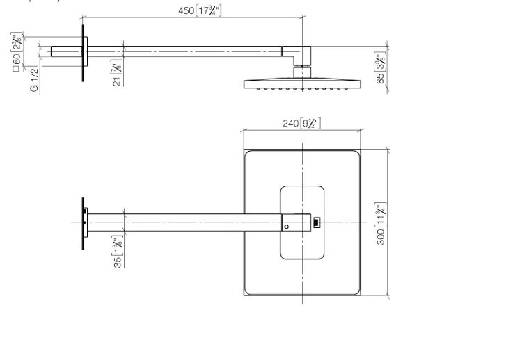 28765980-28 Duvar Montajlı Yağmur Duşu 300x240 mm Fırçalanmış Durabrass (23 Ayar Altın)