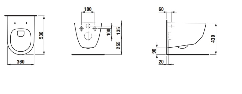 H8209667160001 PRO Kanalsız Asma Klozet  530x360x345 Mat Siyah 