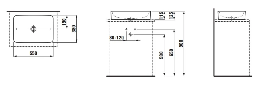 H8129657161121 PRO S Dikdörtgen Çanak Lavabo 550x380 mm Mat Siyah 