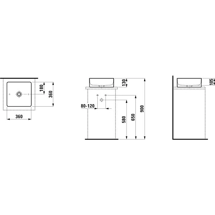 H8114337571121 LIVING Kare Çanak Lavabo 360x360 mm Mat Beyaz
