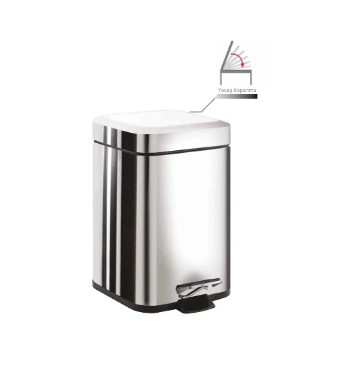 2209/13 Pedallı Çöp Kovası 3 LT Kare Parlak Paslanmaz Çelik
