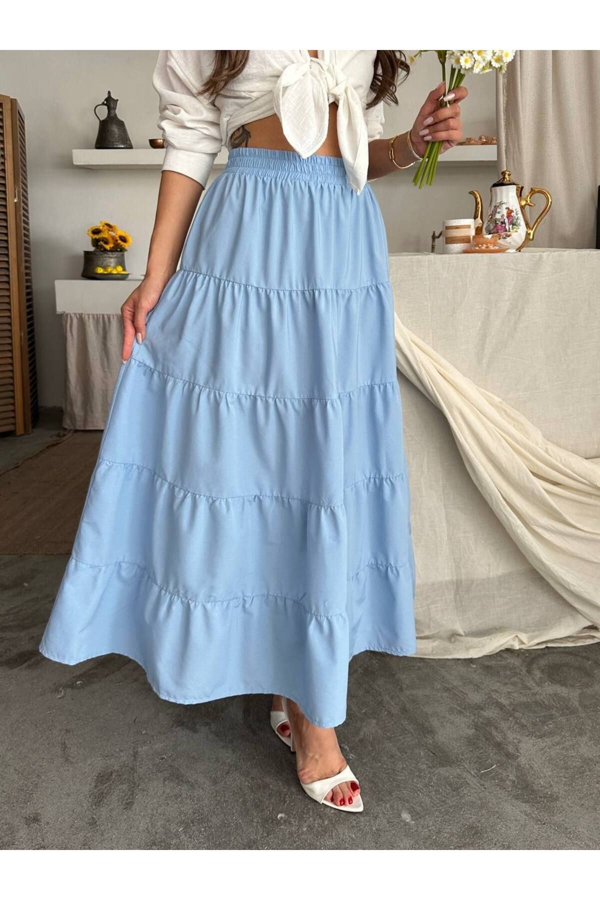 Melina Katlı Etek Mavi