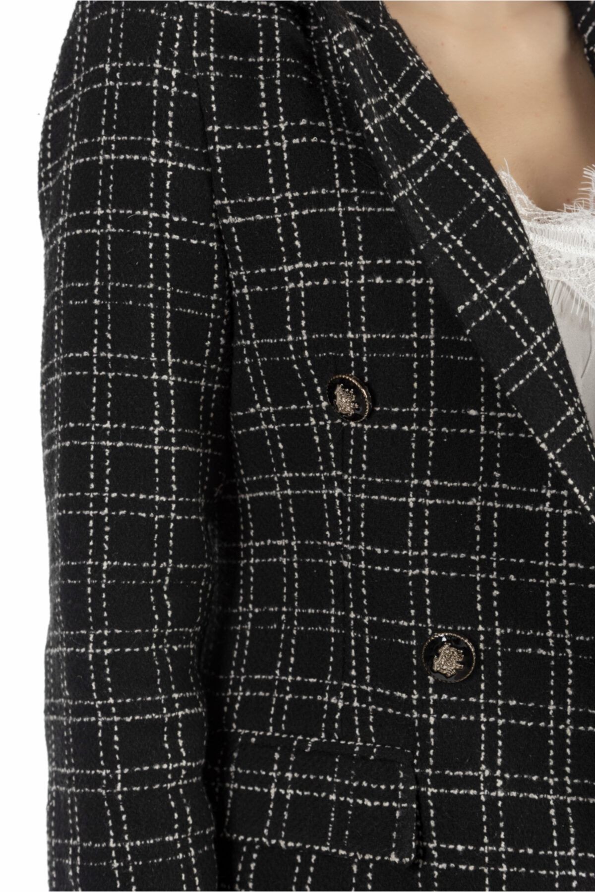 Ekose Siyah Blazer Kadın Ceket