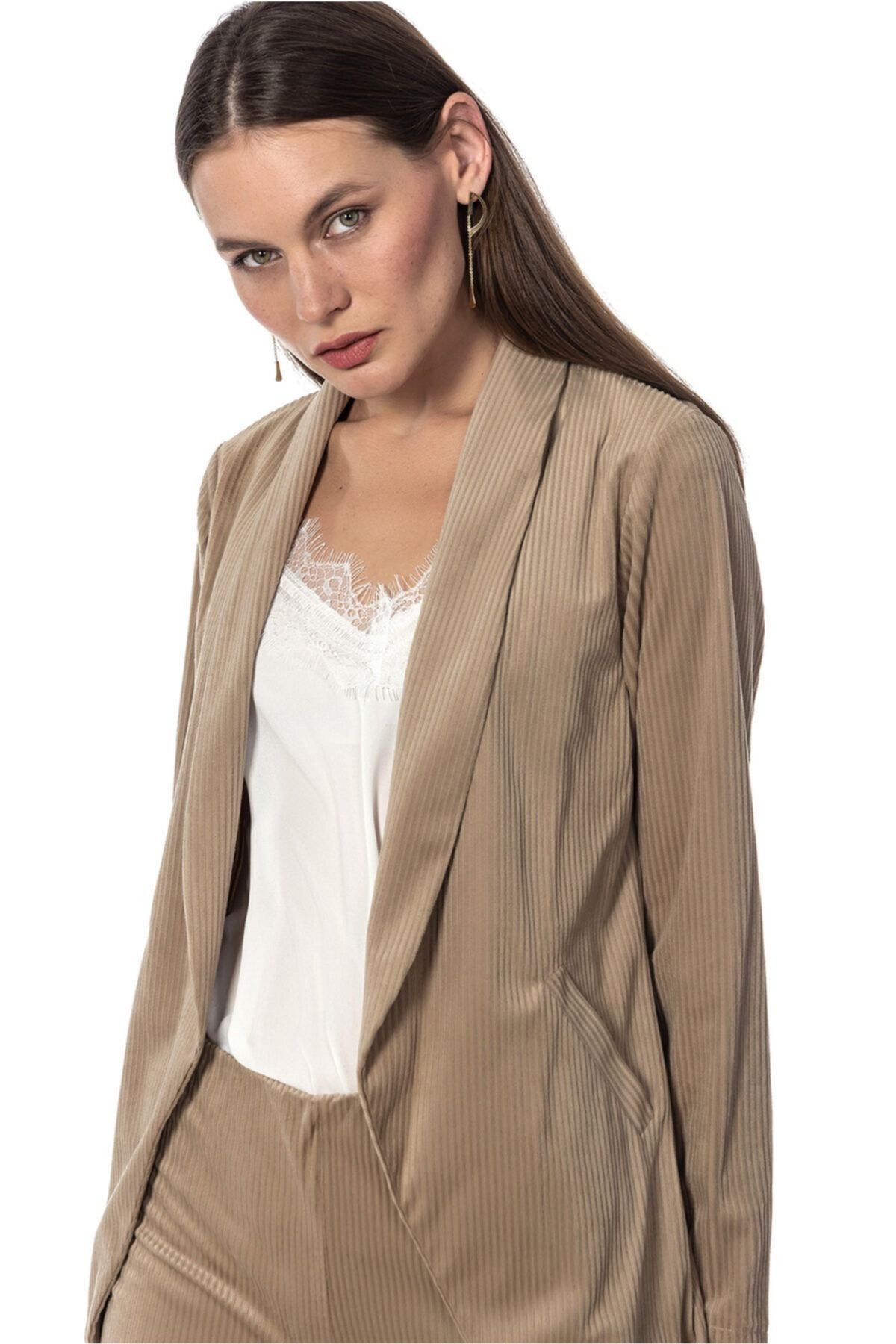 Fitilli Kadife Blazer Kadın Ceket