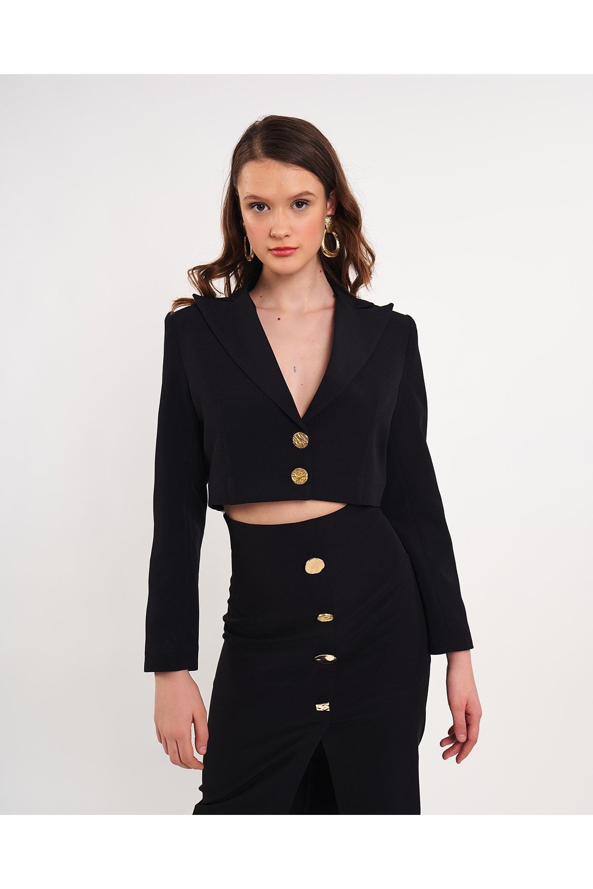 Kısa Blazer Ceket - Siyah