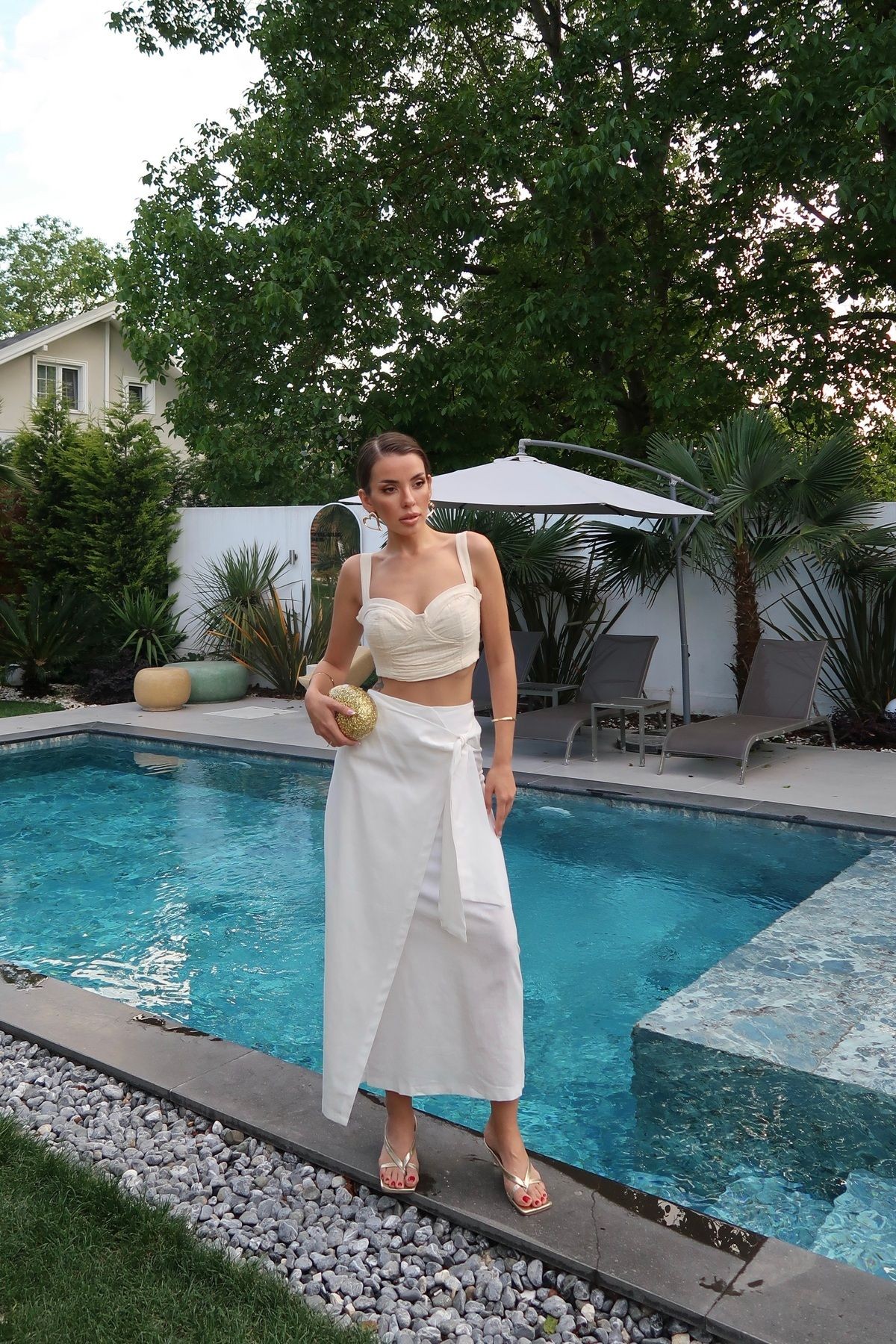 Palma Summer Holly Keten Anvelop Etek Beyaz