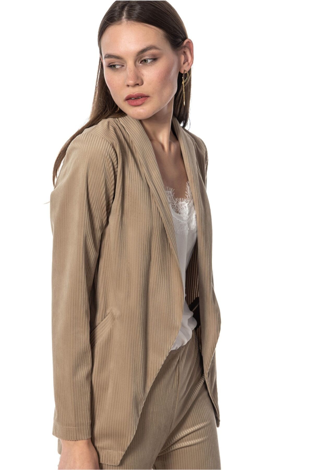 Fitilli Kadife Blazer Kadın Ceket