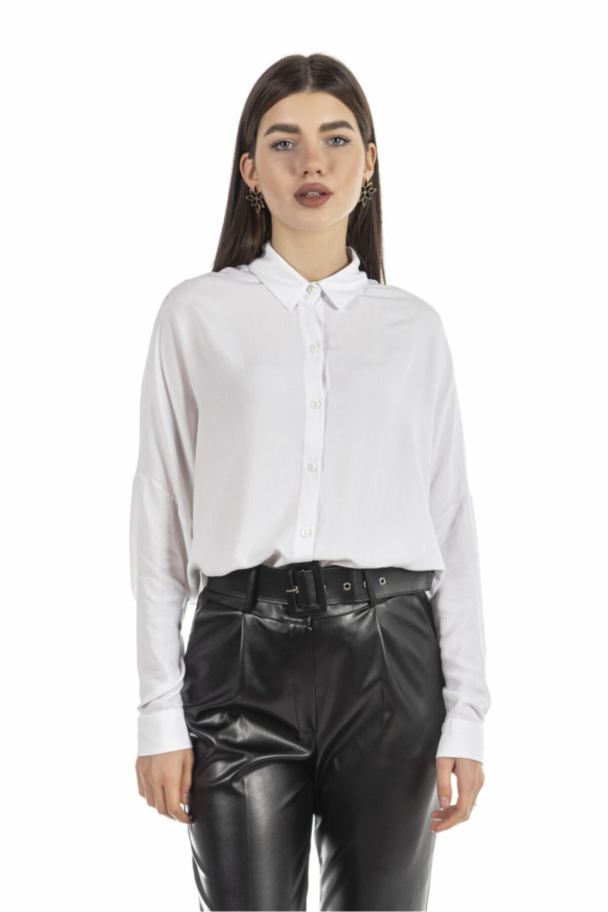 Ekru Oversize Kadın Gömlek