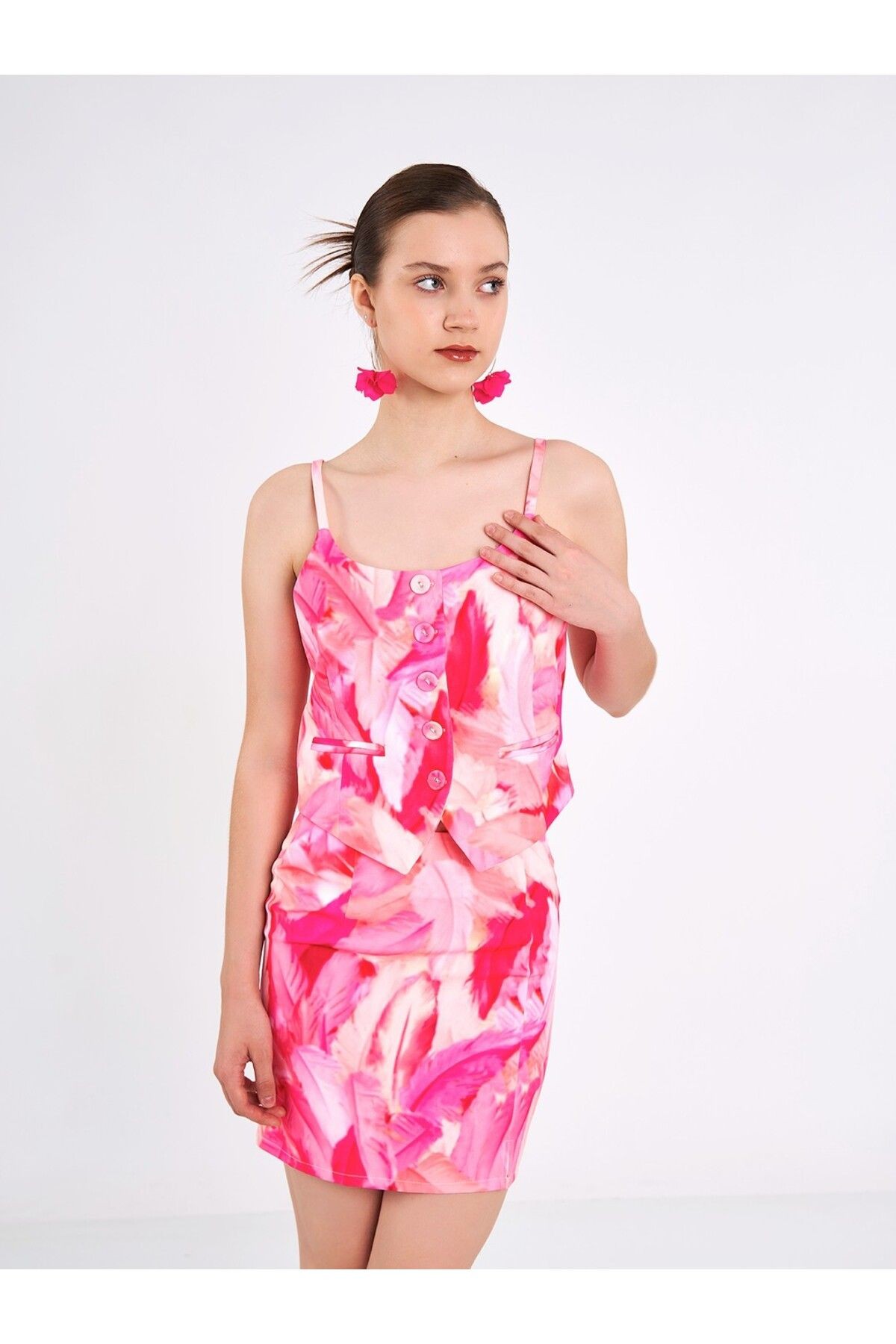 Pembe Tüy Desenli Limited Edition Yelek