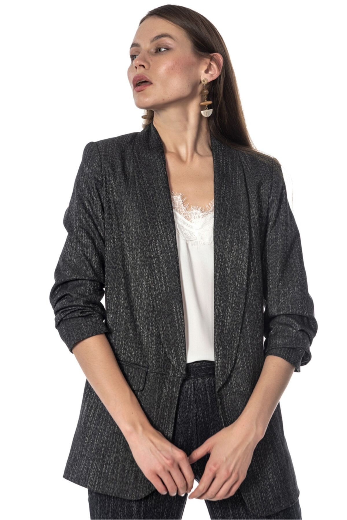 Çizgili Siyah Blazer Kadın Ceket