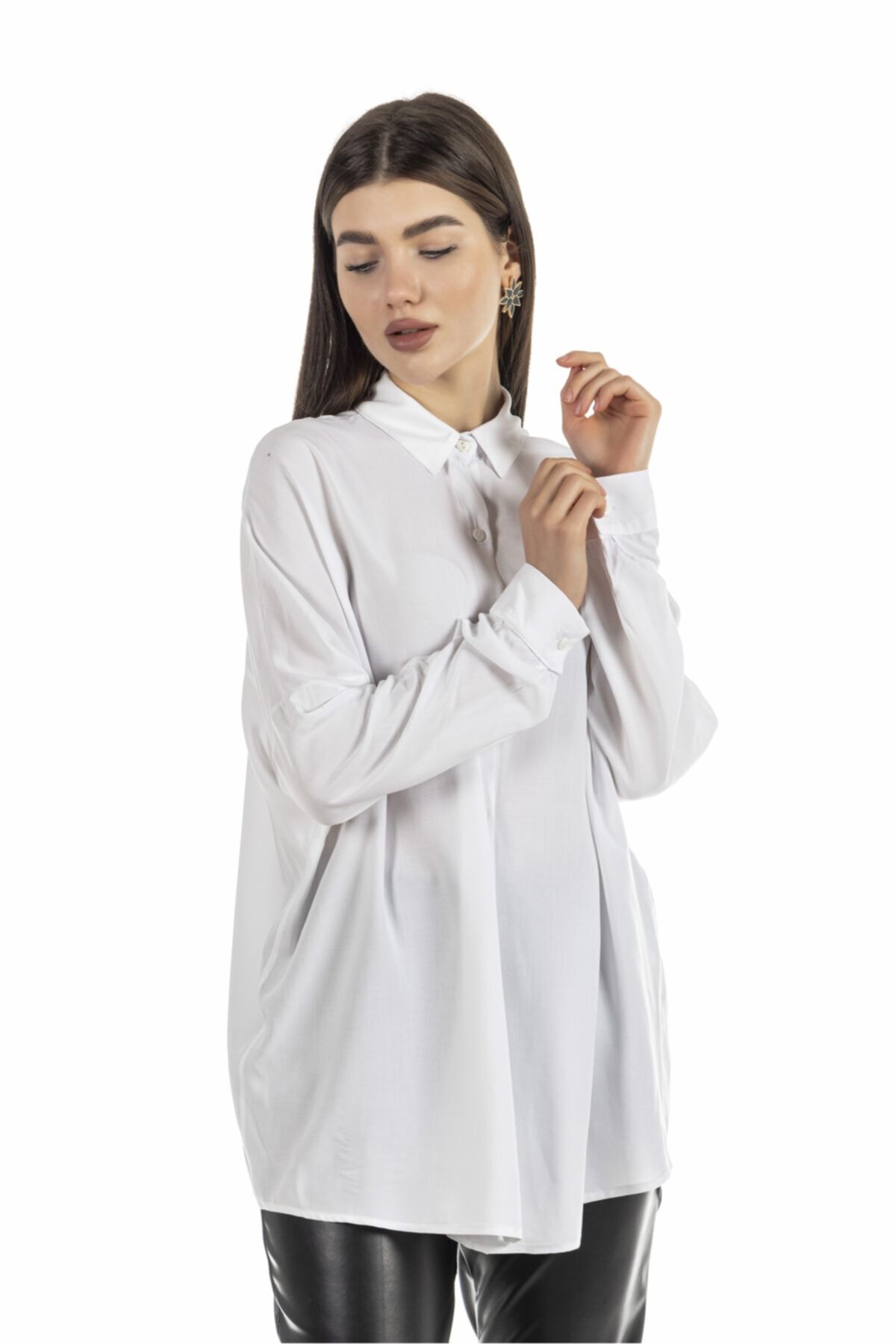 Ekru Oversize Kadın Gömlek