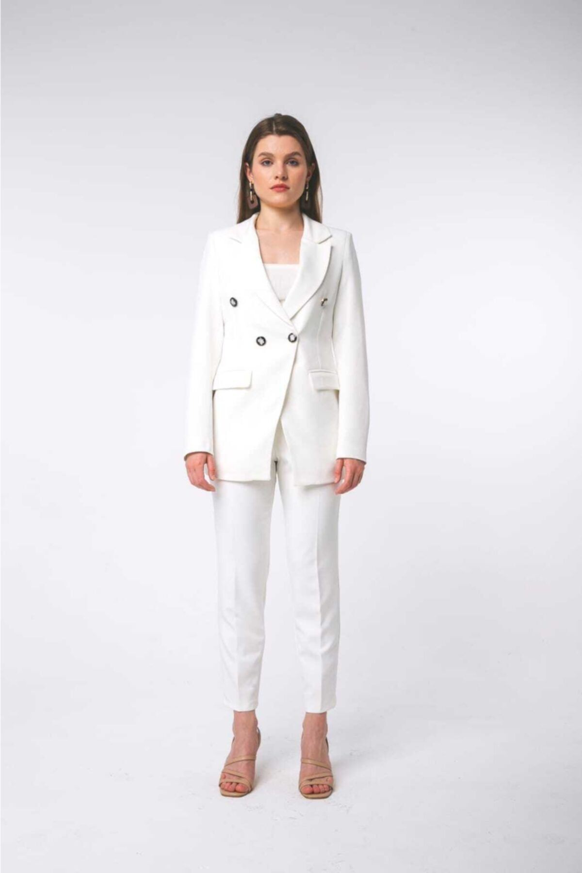 Düğme Detaylı Blazer Kadın Ceket - Beyaz