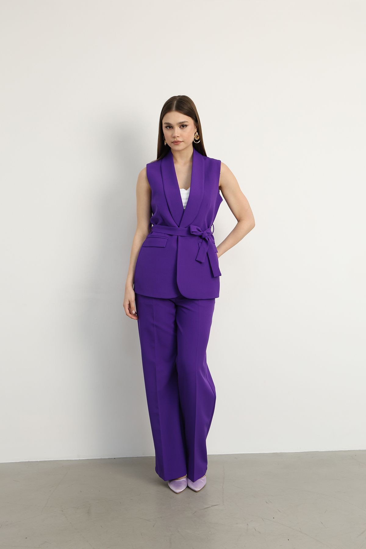 Violet Kuşaklı Yelek