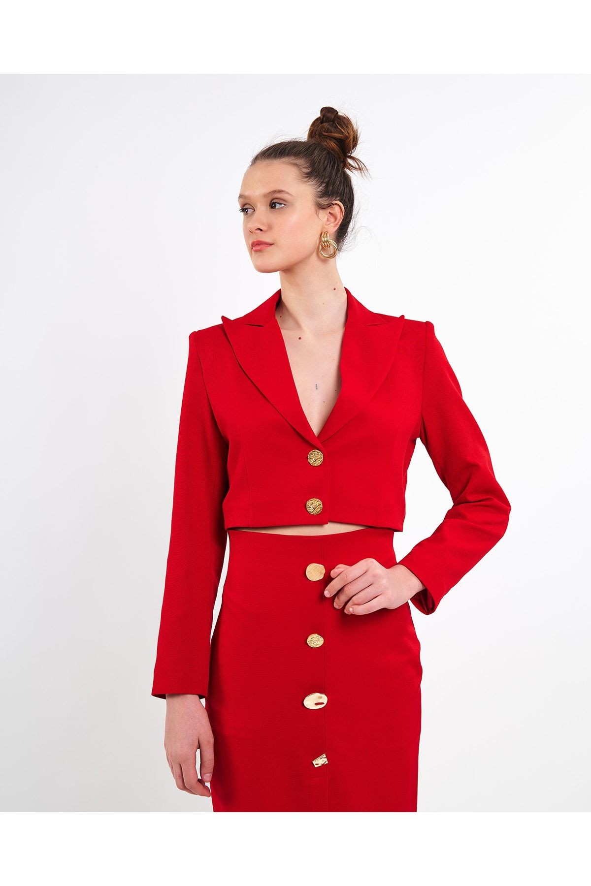 Kısa Blazer Ceket - Kırmızı