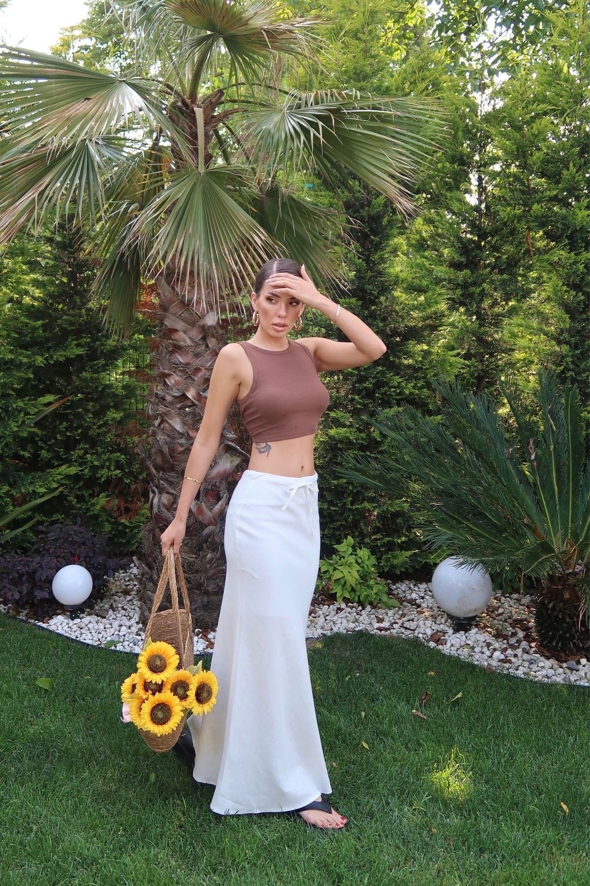Palma Summer Rebecca Maxi Keten Etek Beyaz