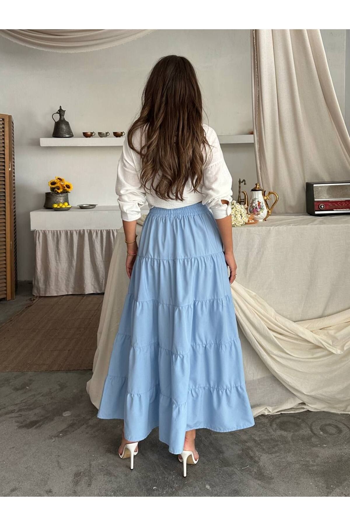 Melina Katlı Etek Mavi