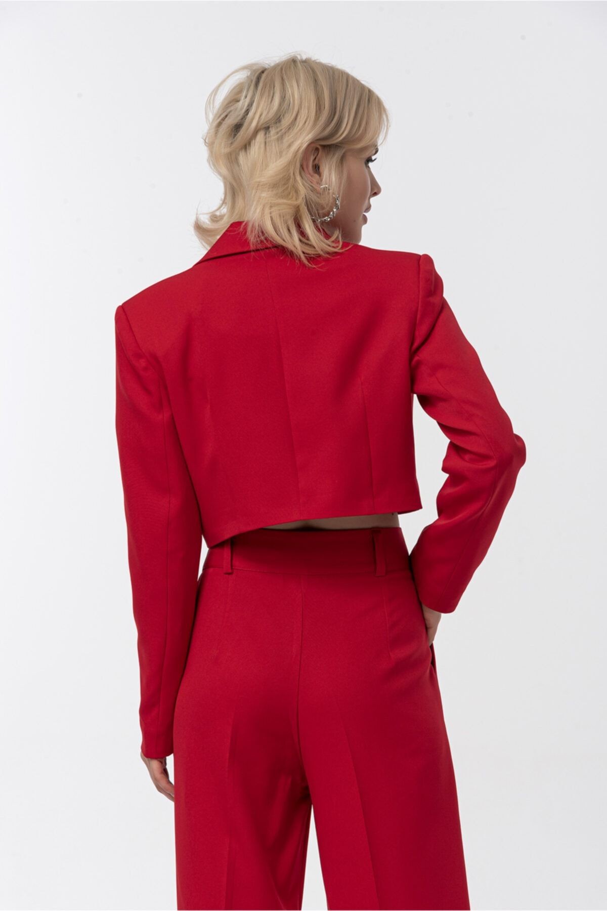 Kısa Kırmızı Blazer Kadın Ceket