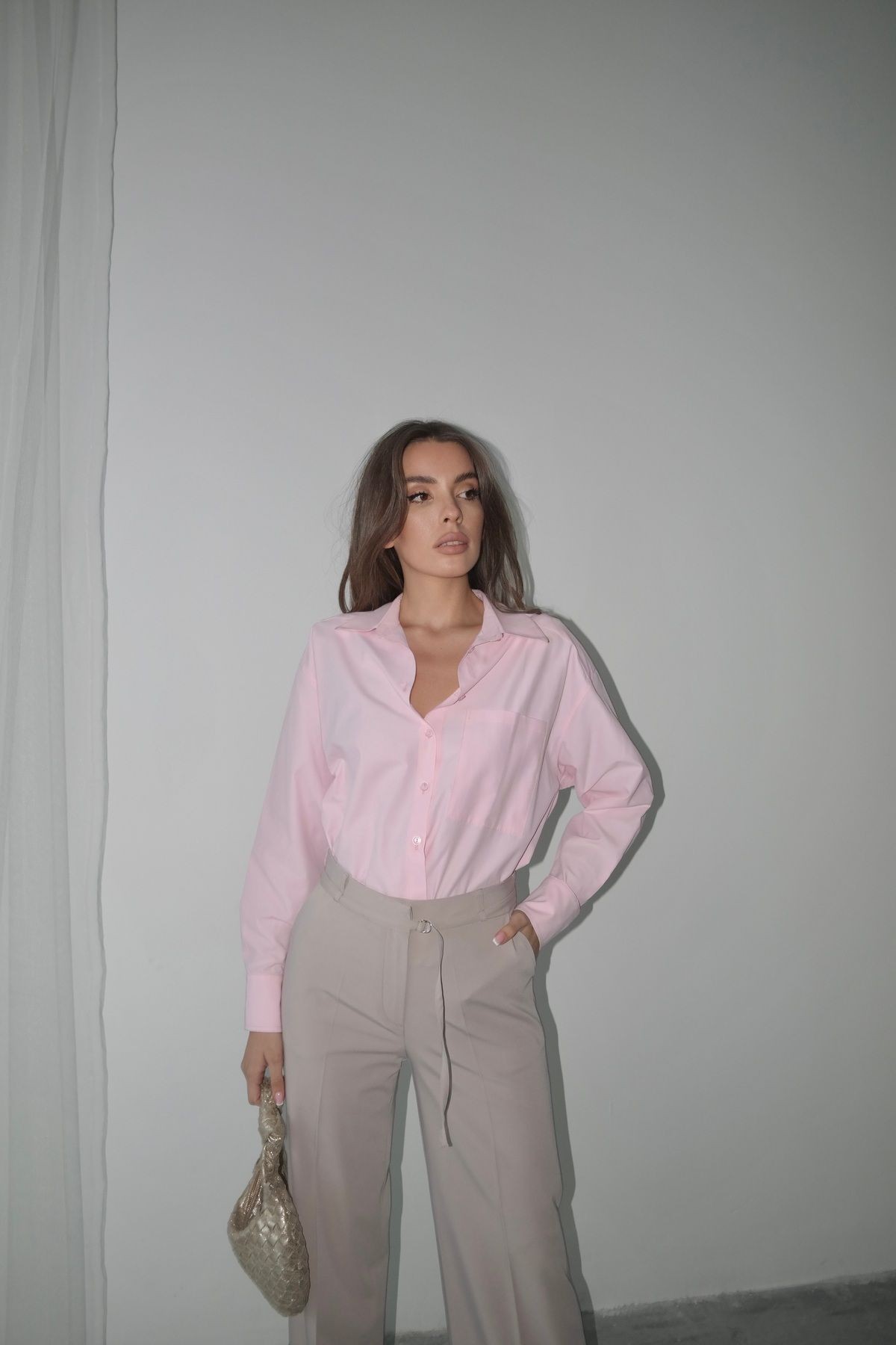 Oversize Düğmeli Kısa Gömlek - Pembe