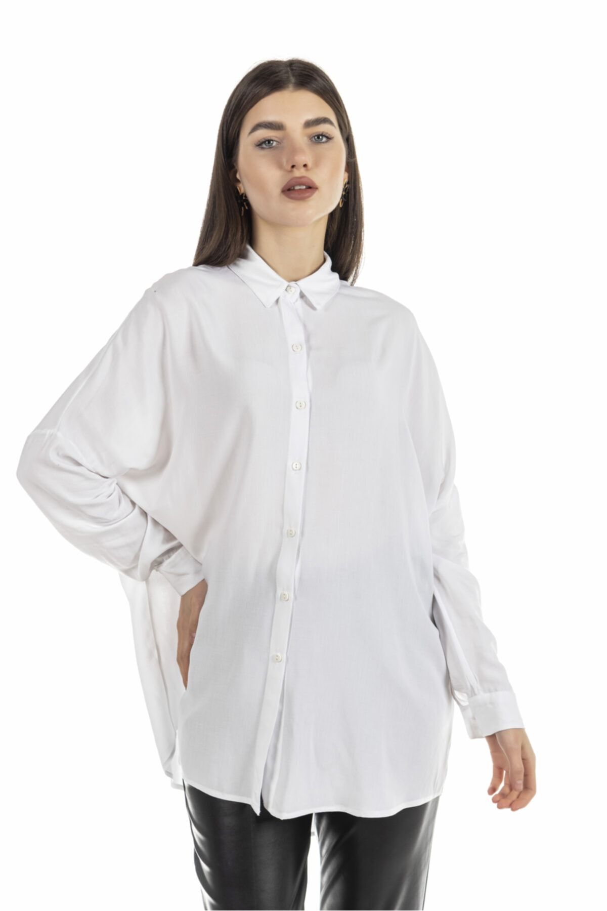 Ekru Oversize Kadın Gömlek
