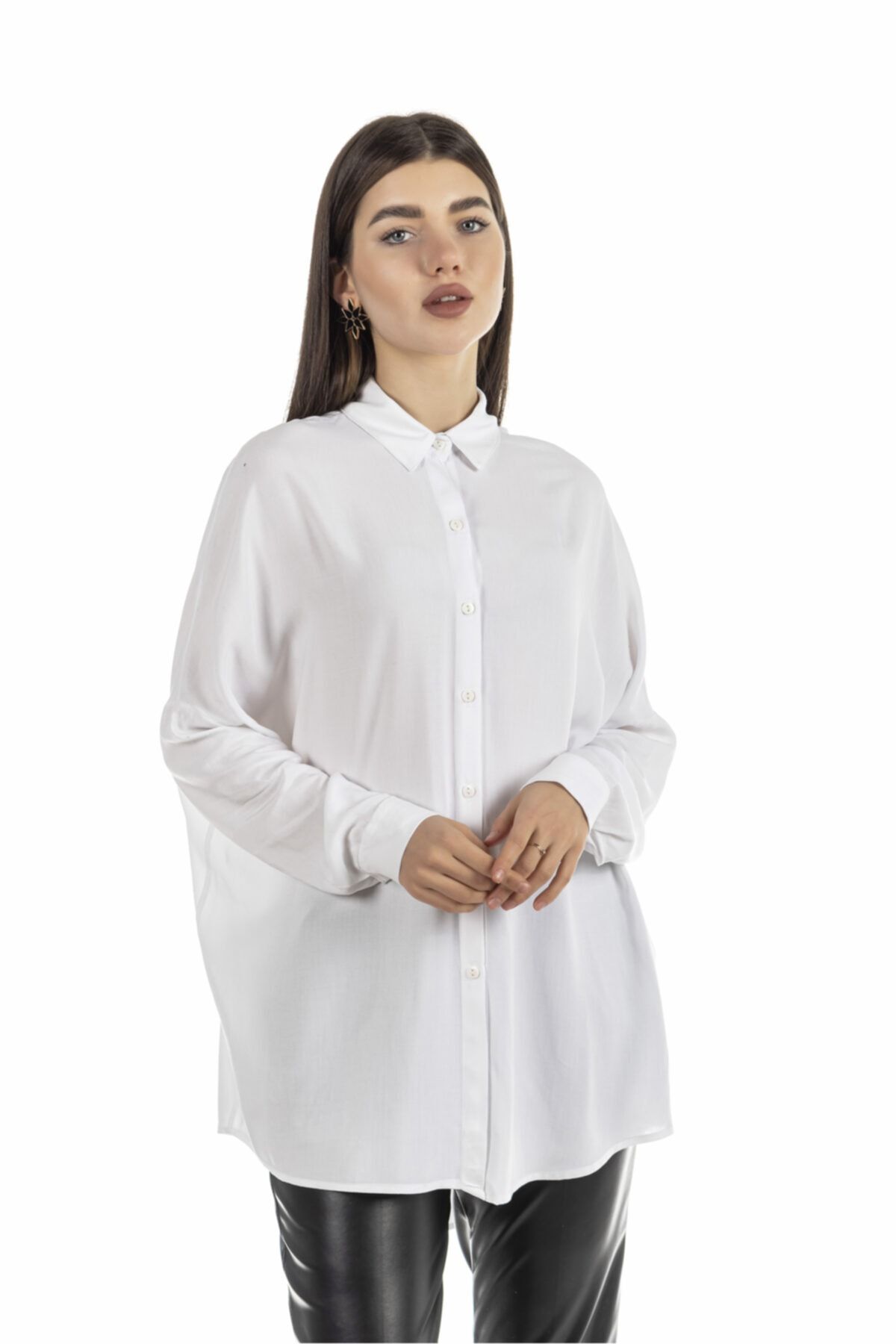 Ekru Oversize Kadın Gömlek