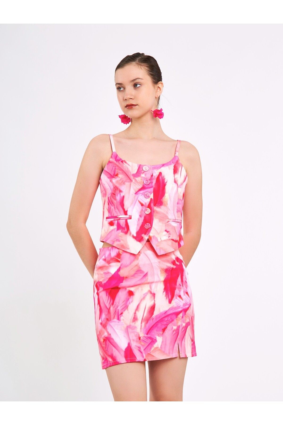 Pembe Tüy Desenli Limited Edition Etek