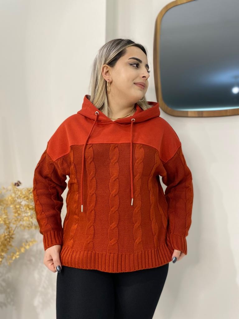 Triko Detaylı Nar Çiçeği Sweatshirt