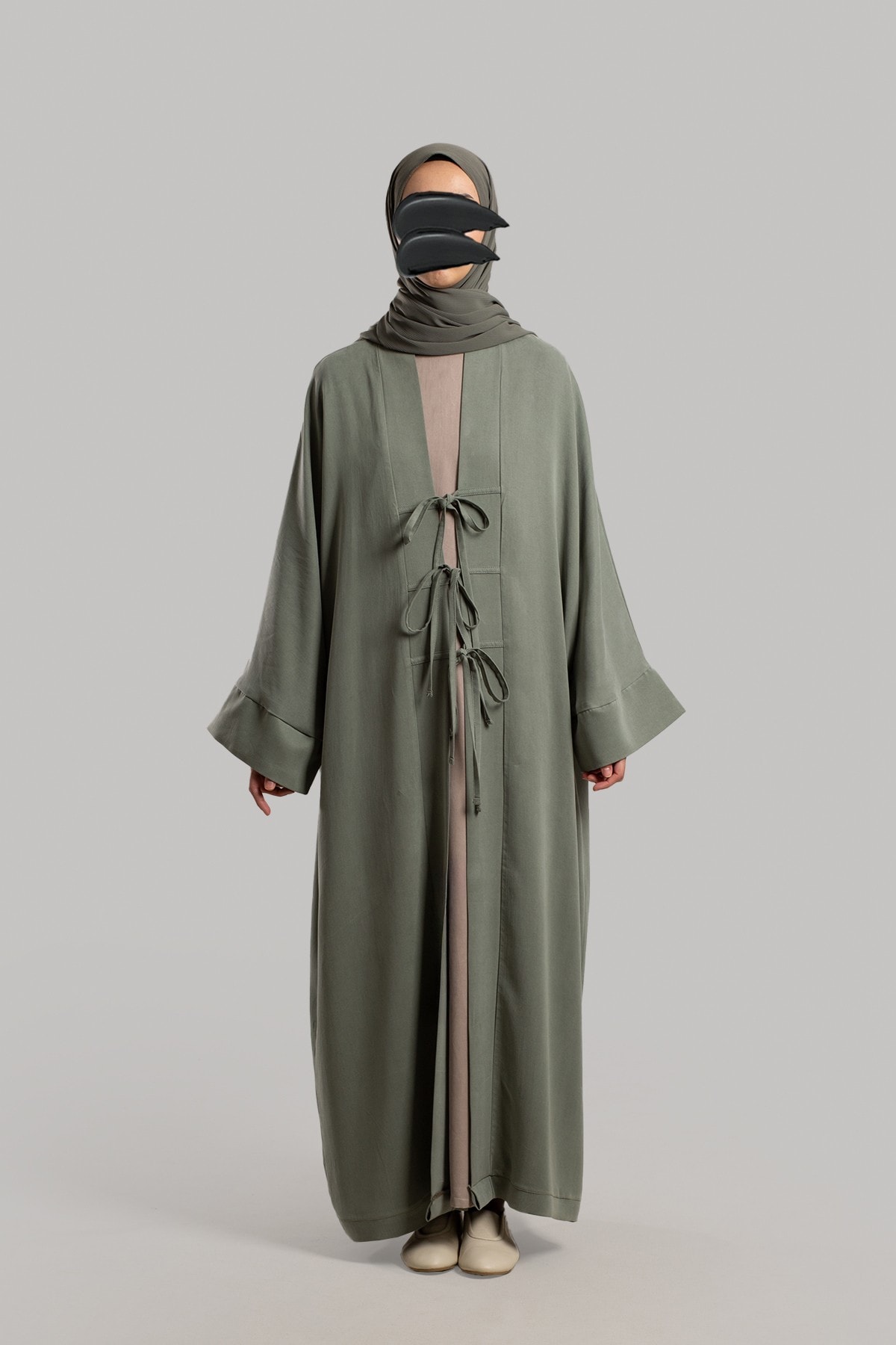 Fiyonklu Kupra Abaya - Soft Yeşil