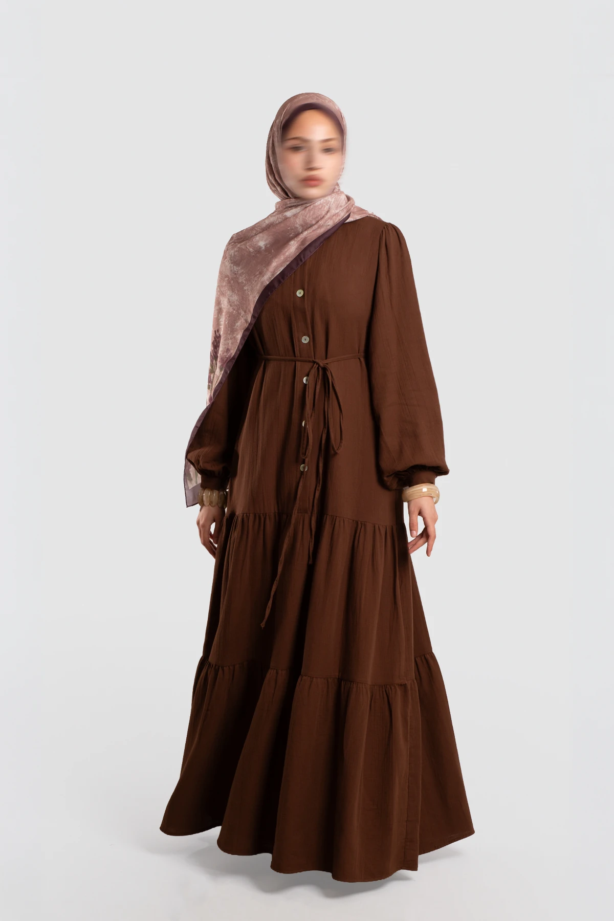 Half-Button Muslin Dress Bitter Brown