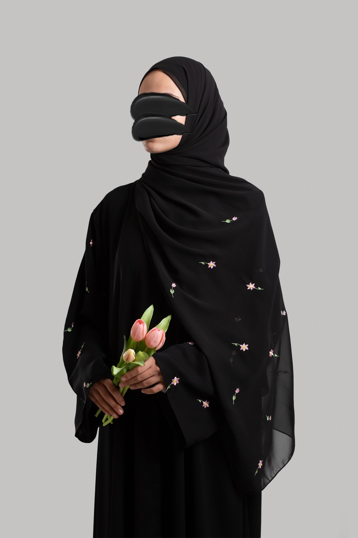 Nakışlı Abaya - Siyah