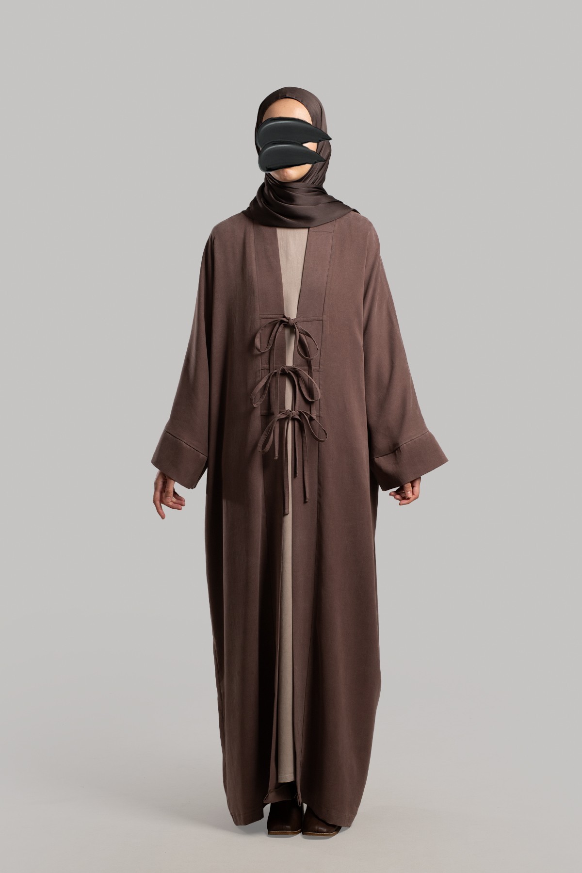 Fiyonklu Kupra Abaya - Kahve