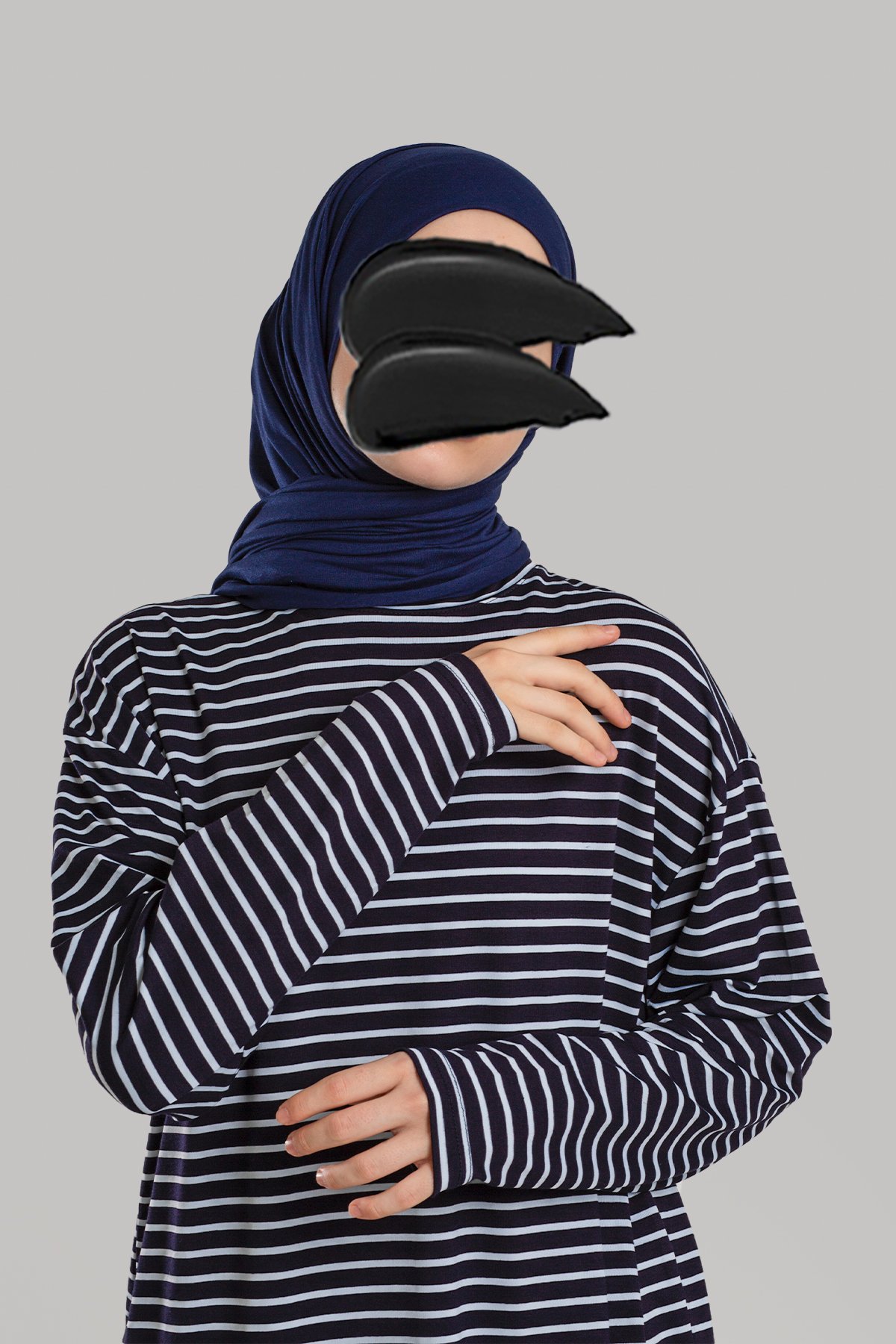 Uzun Kollu Çizgili Tesettür T-Shirt
