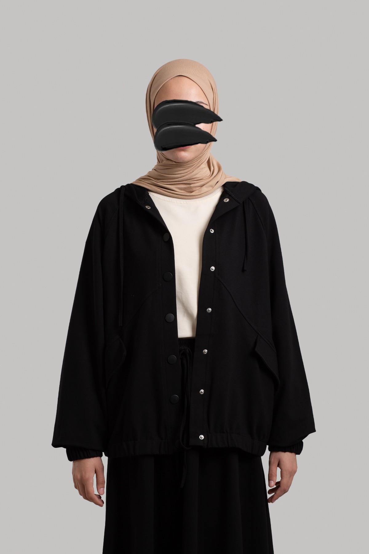 Çıtçıtlı Bomber Sweatshirt - Siyah