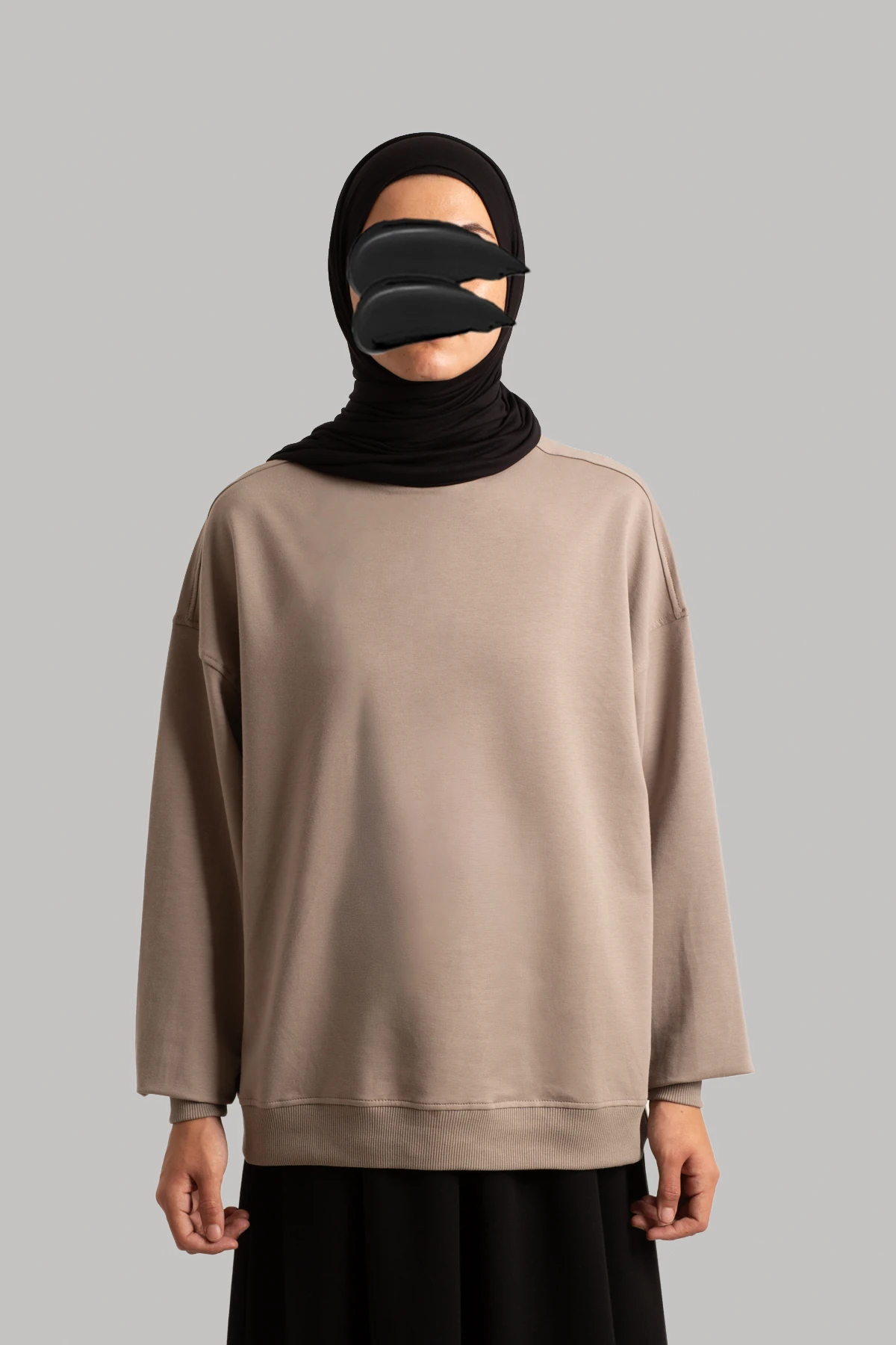 Oversize Kısa Sweatshirt - Vizon