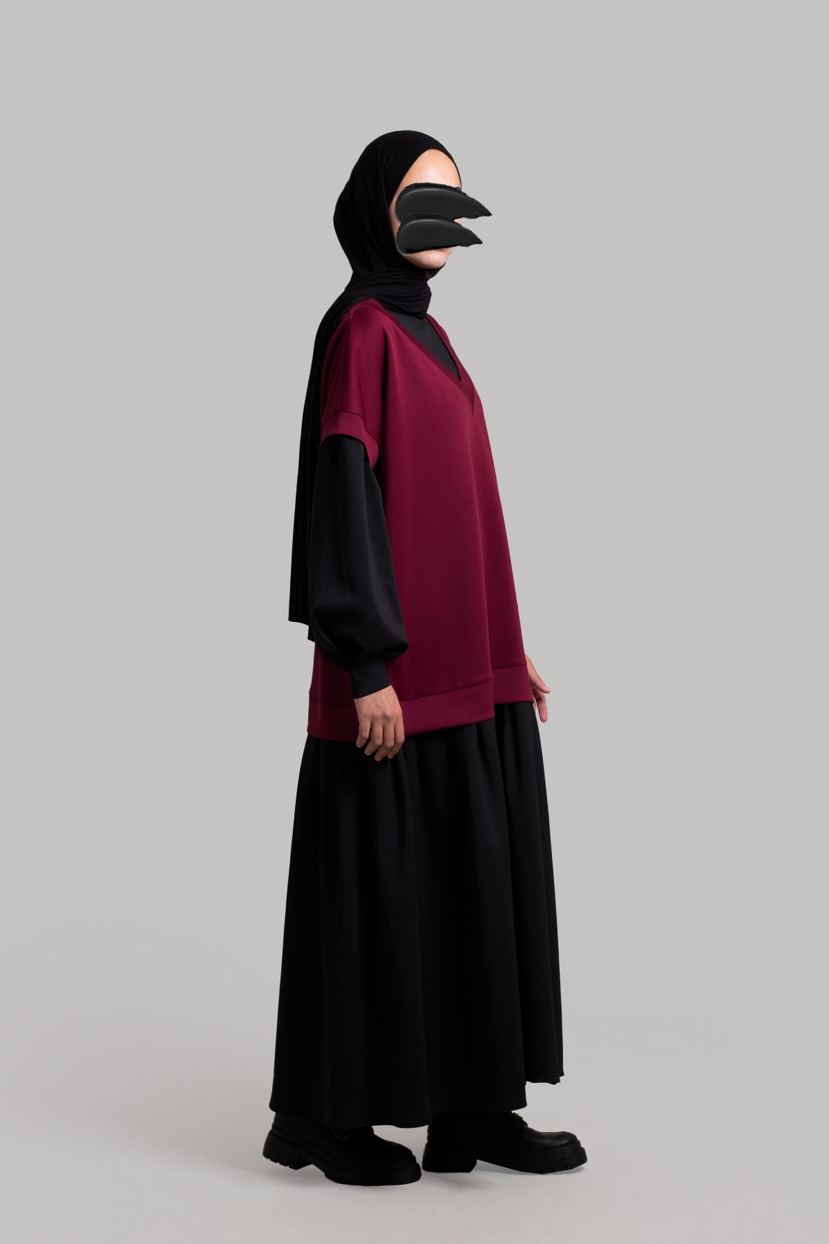 Süveterli Sweat Elbise - Bordo