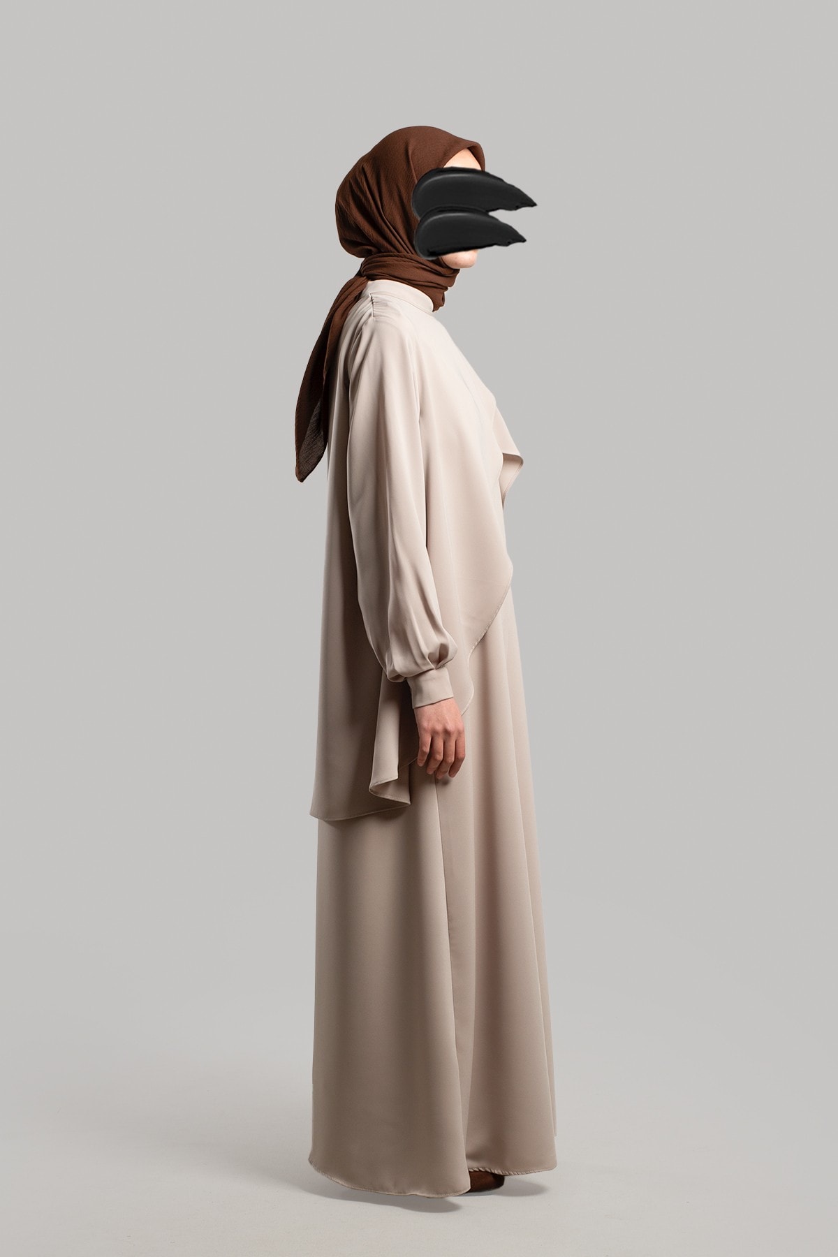 Fermuarlı Allerli Ferace - Taş