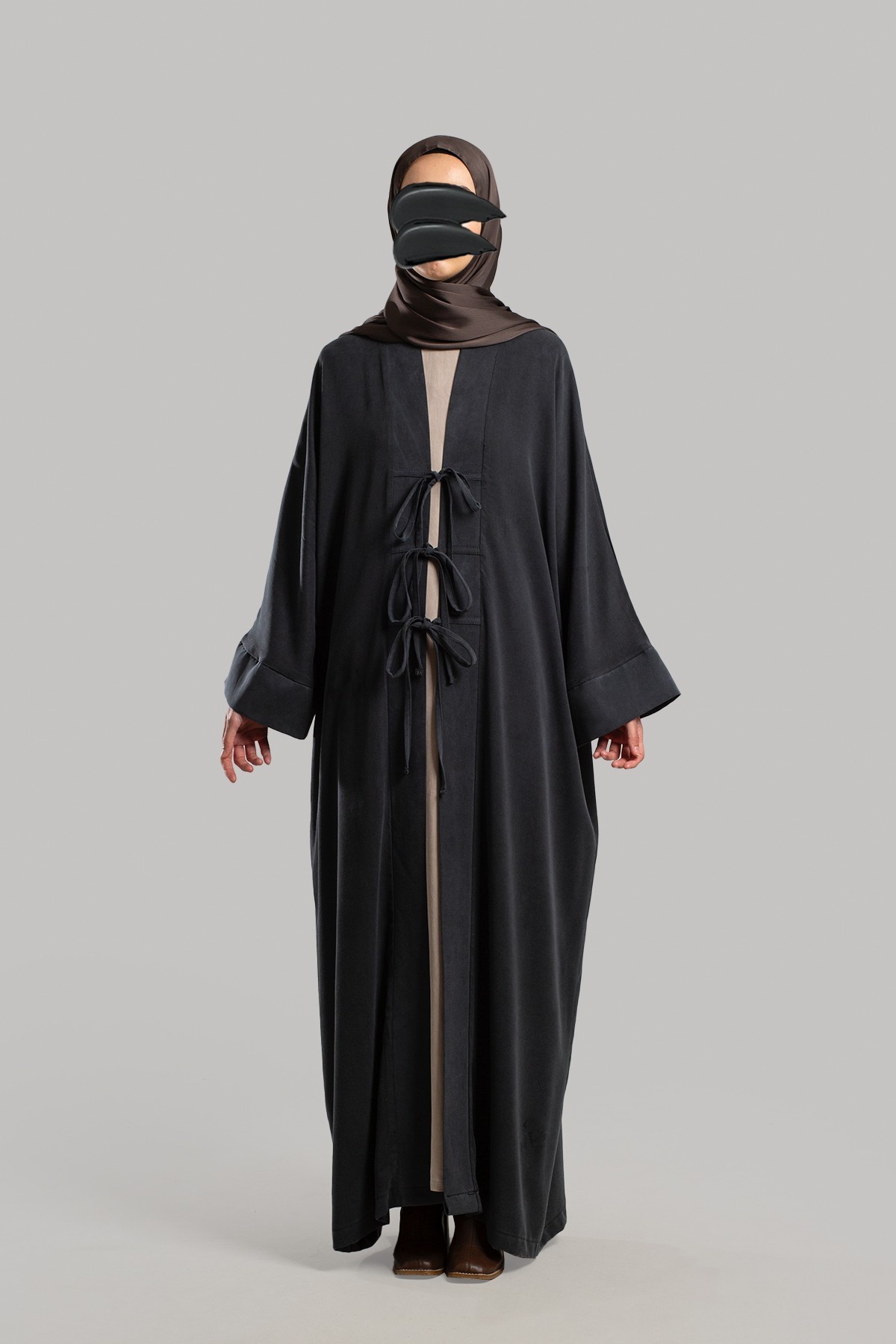 Fiyonklu Kupra Abaya - Siyah