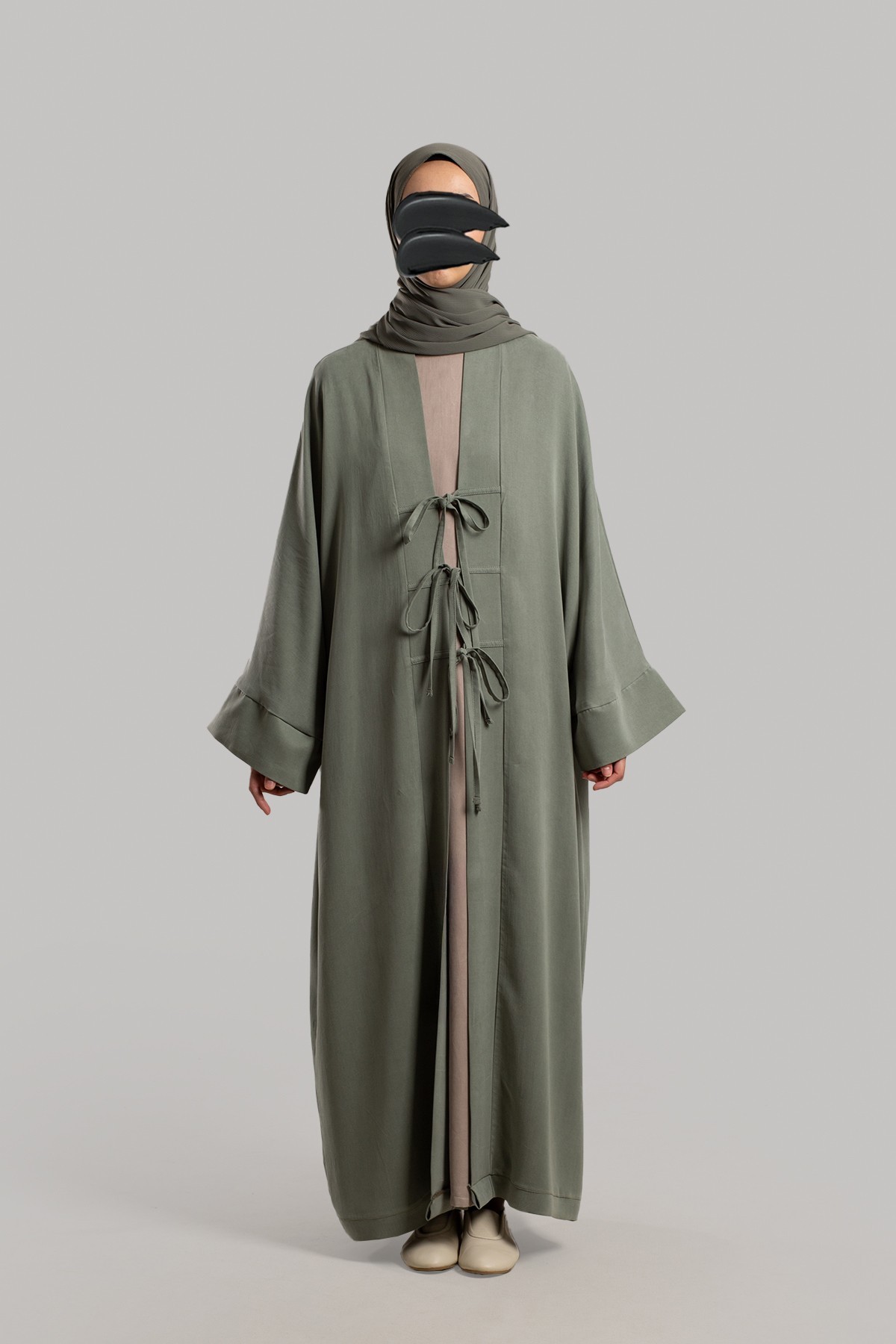 Fiyonklu Kupra Abaya - Soft Yeşil