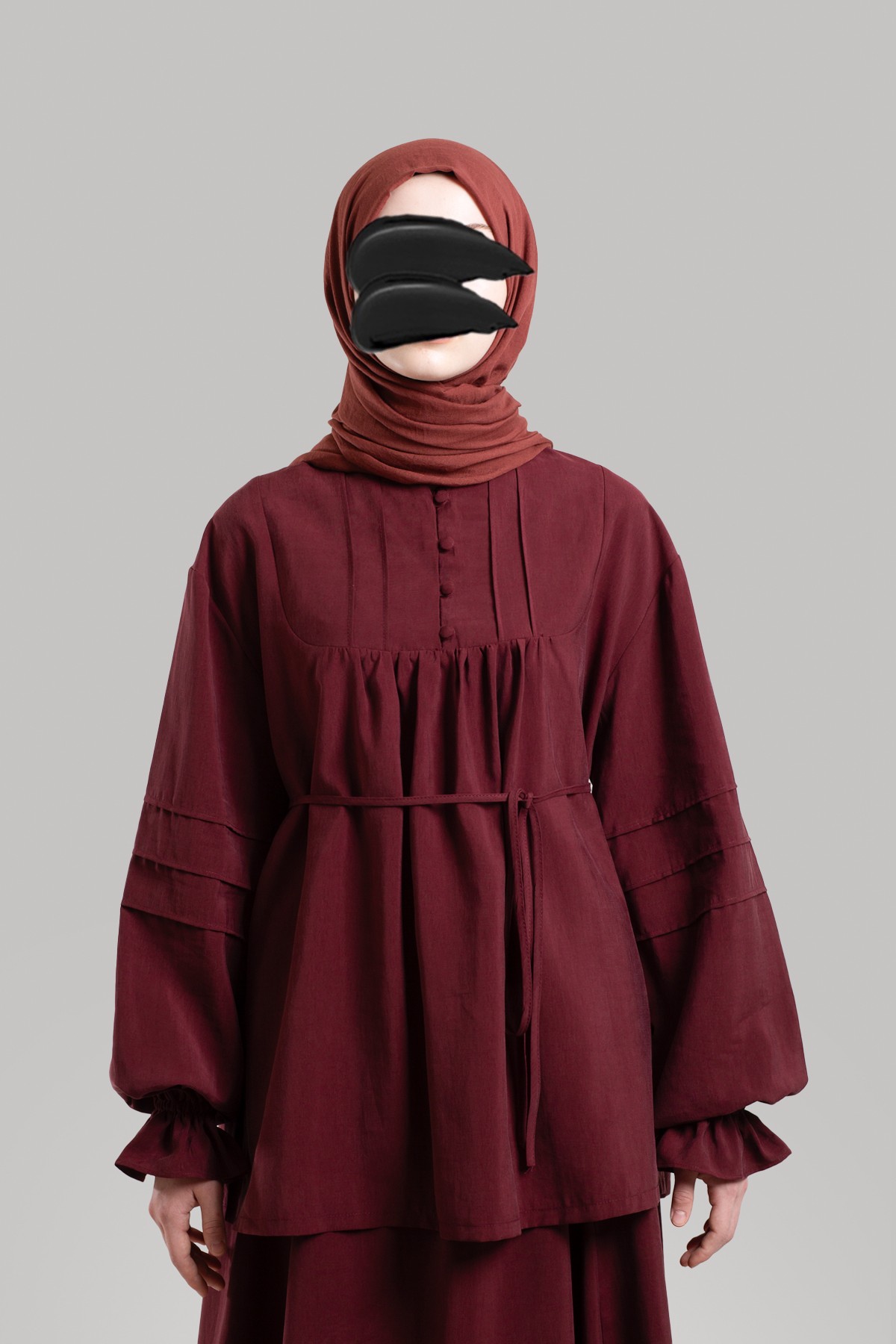 Nervürlü Tensel Tunik - Bordo