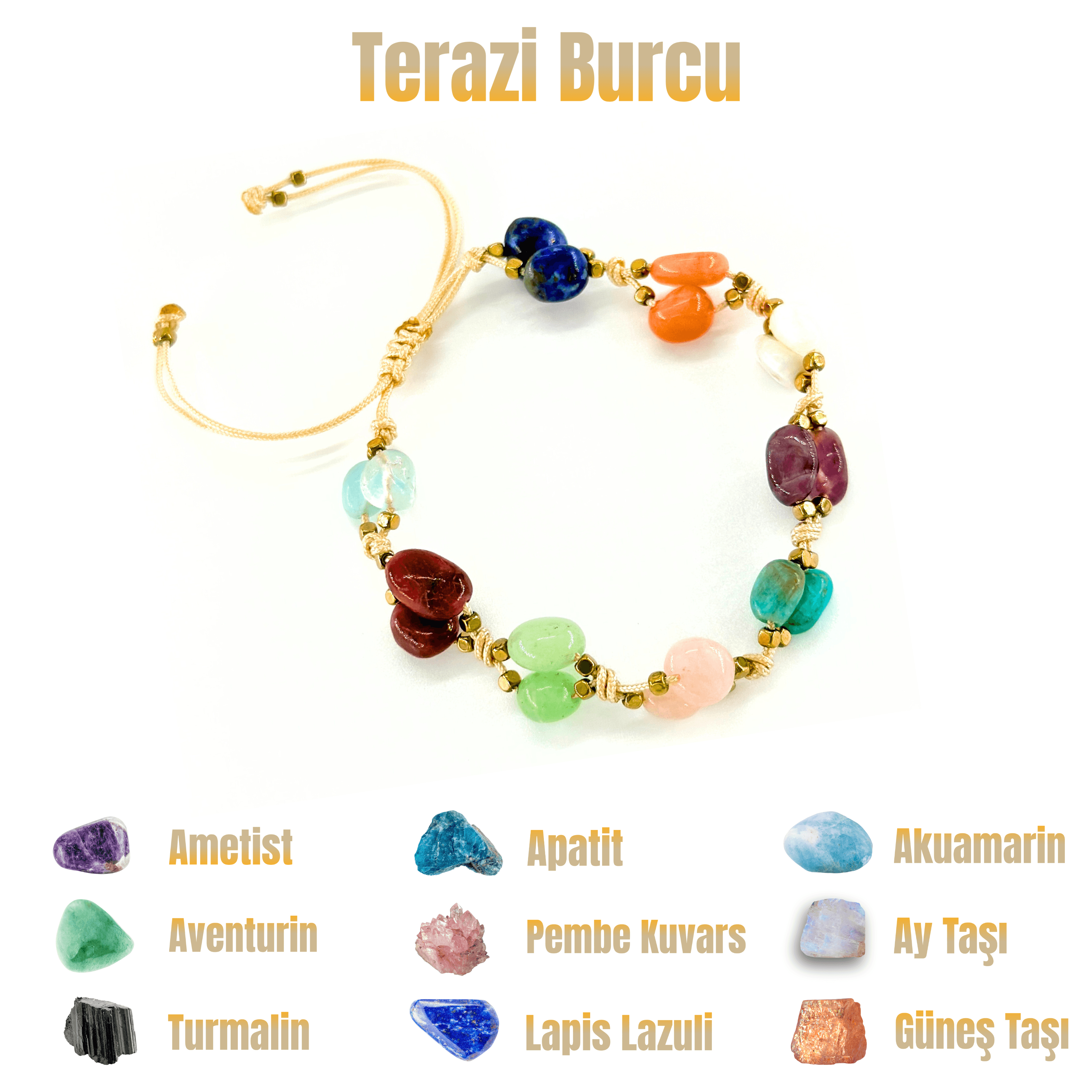 Terazi Burcu Makrome Doğal Taş Bileklik