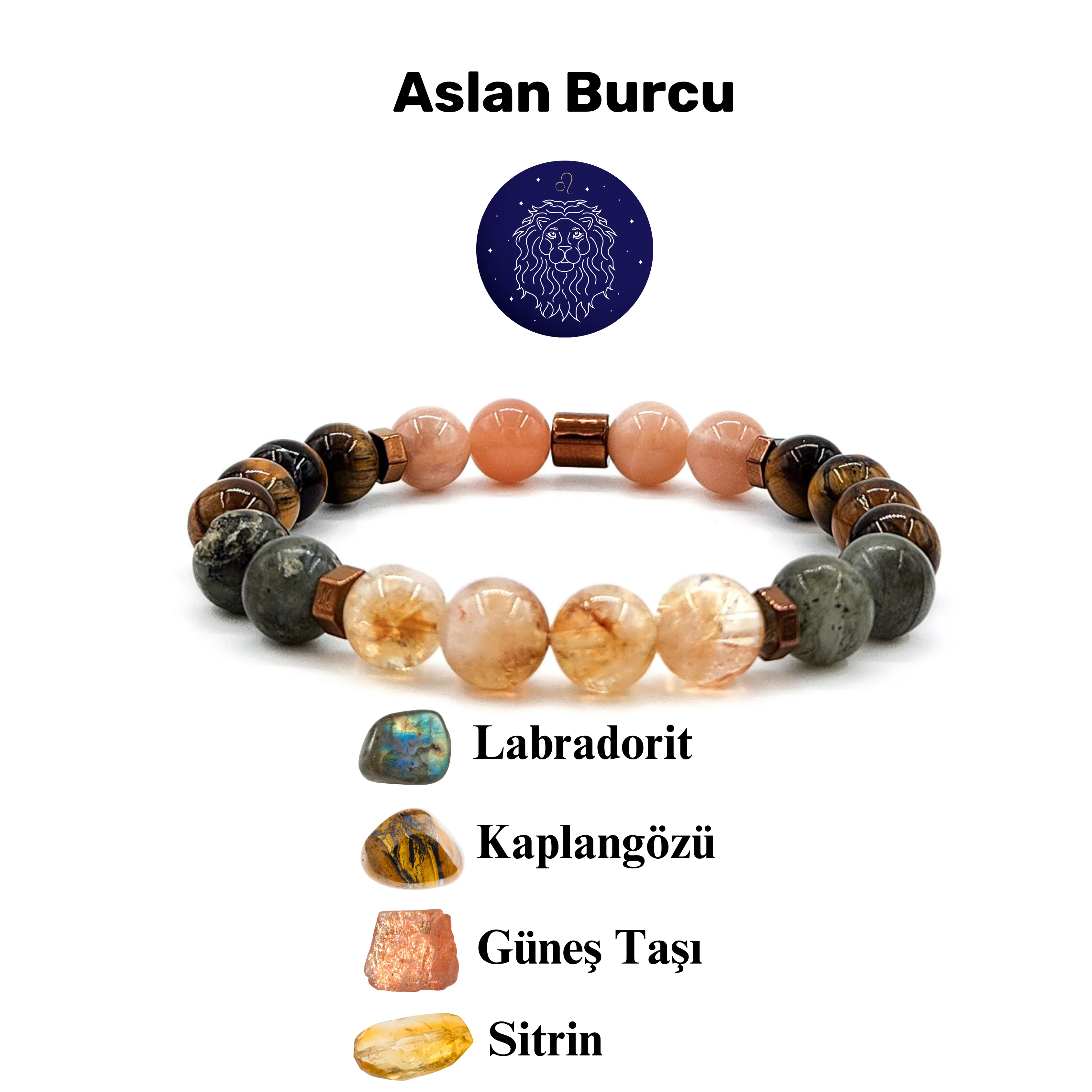 Aslan Burcu Doğal Taş Bileklik