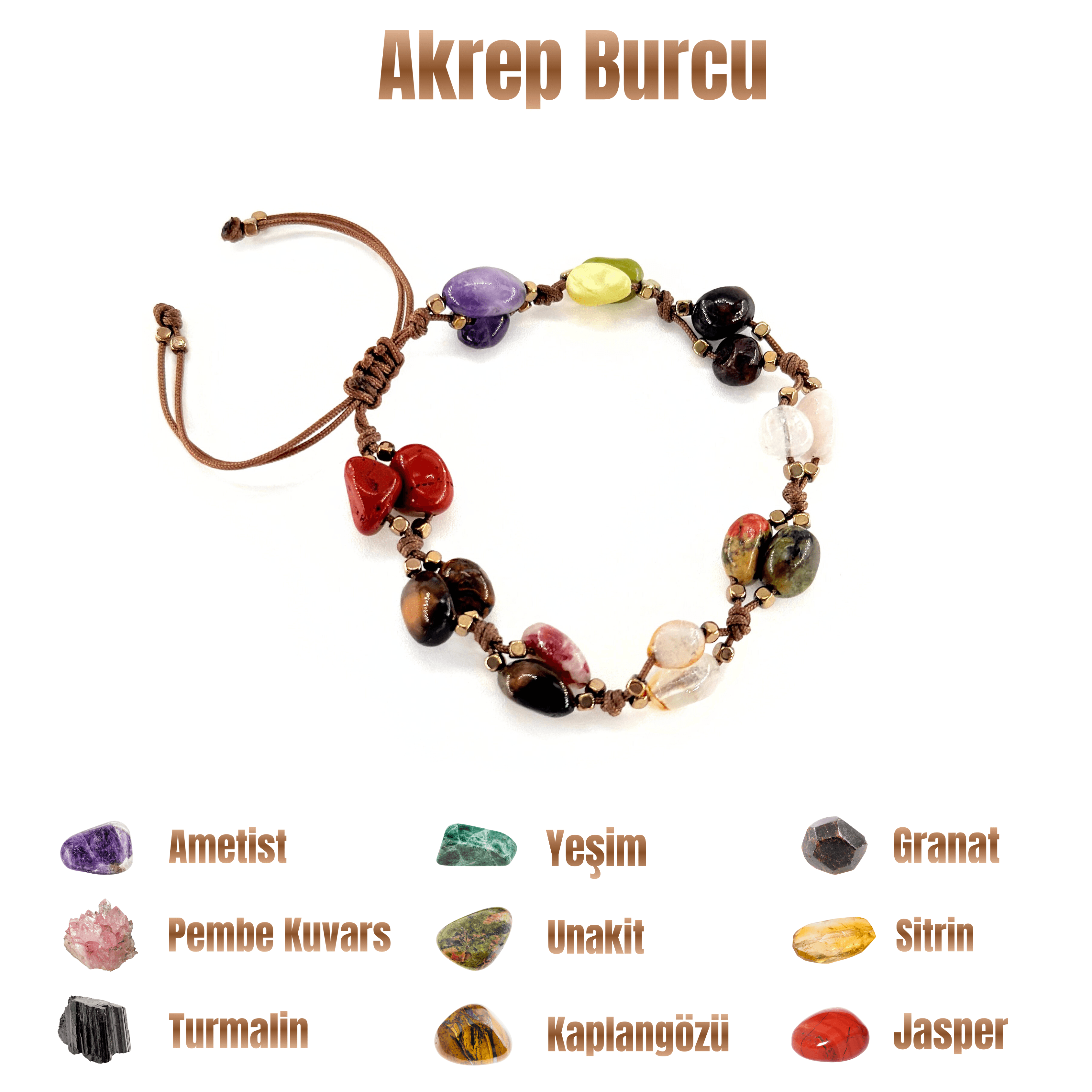 Akrep Burcu Makrome Doğal Taş Bileklik