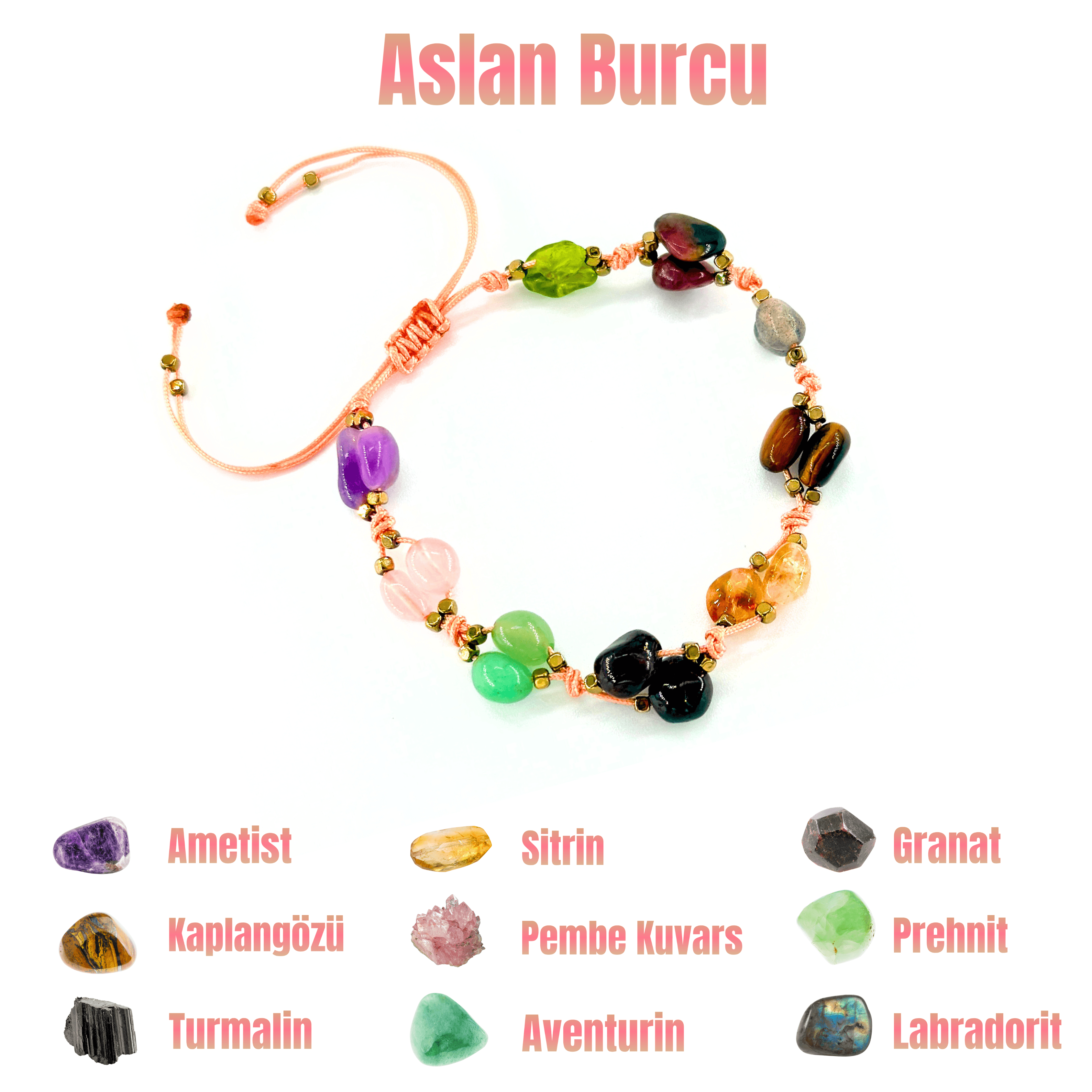 Aslan Burcu Makrome Doğal Taş Bileklik
