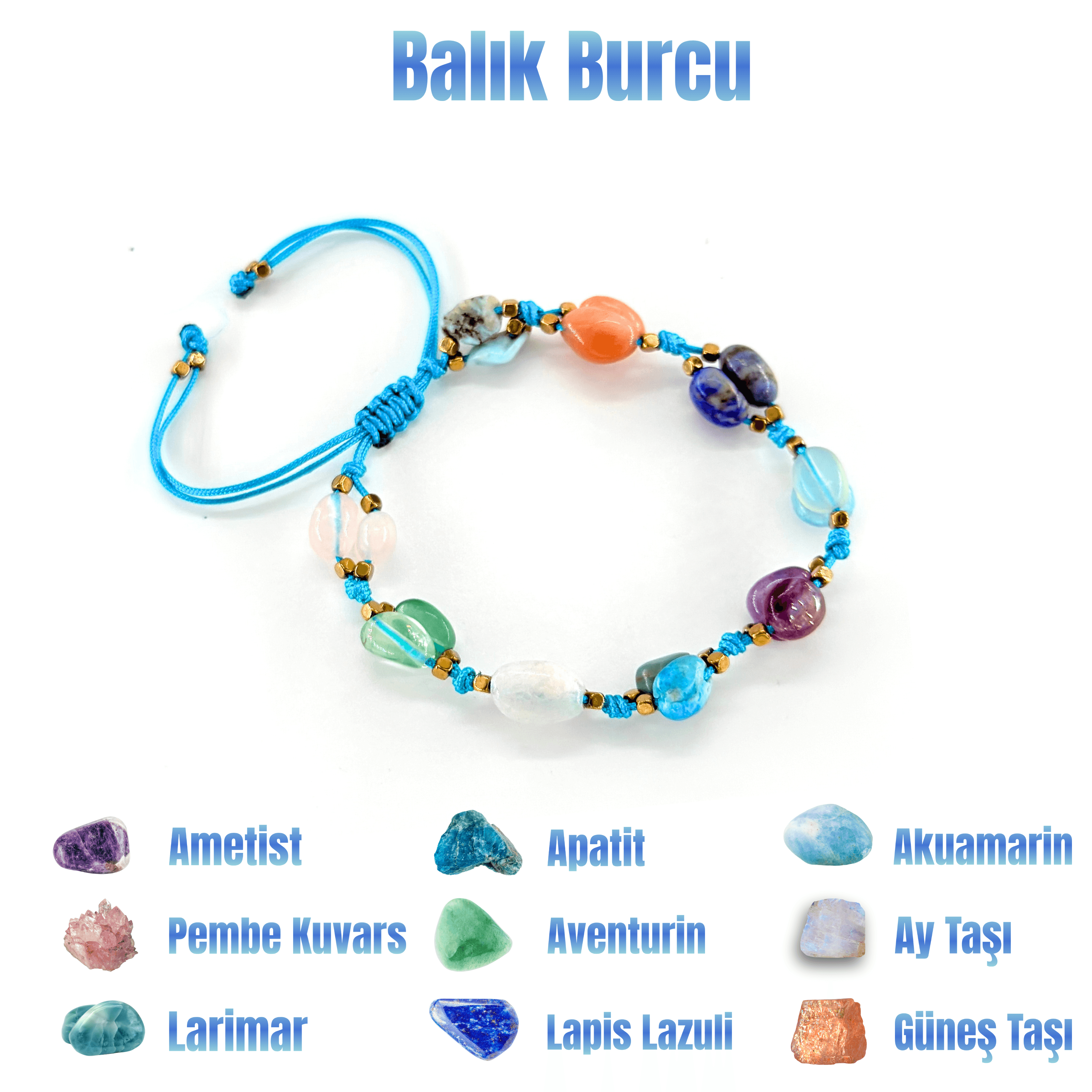 Balık Burcu Makrome Doğal Taş Bileklik